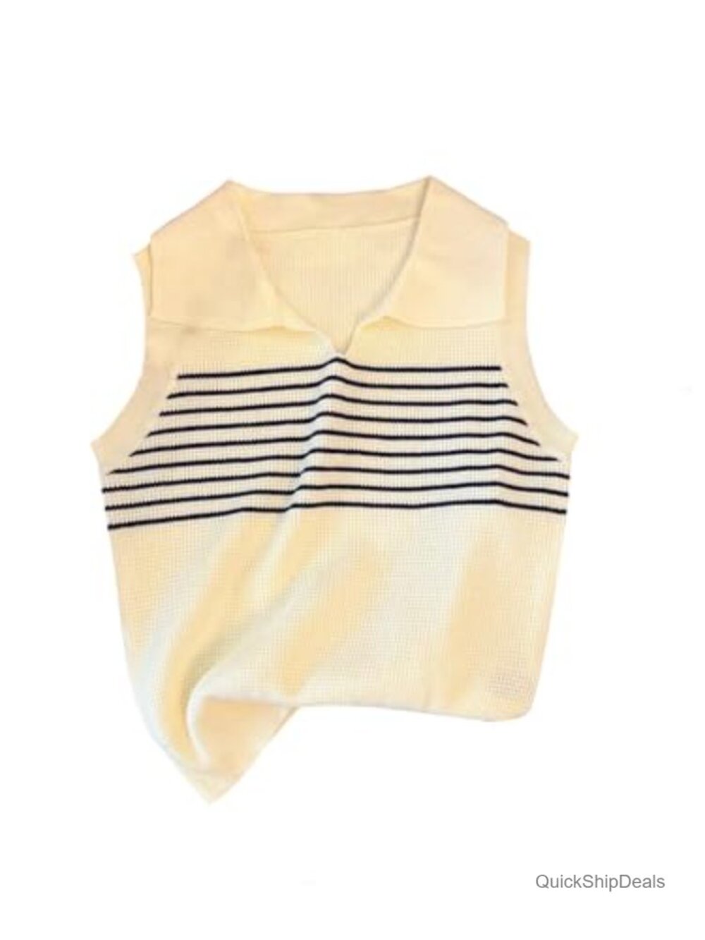 Striped Sweater Vest Collared Neck Sleeveless Business Casual Top